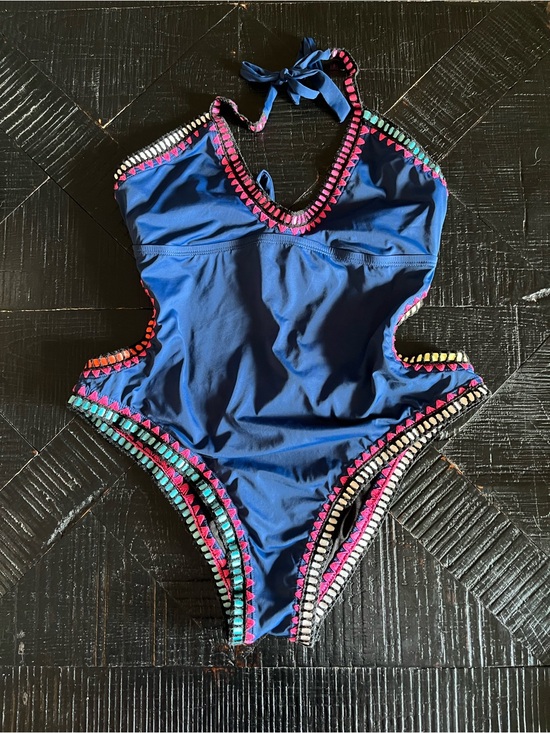 Bar III Other - Bar III “Be-Weave It” Navy One Piece Monokini Size L/XL